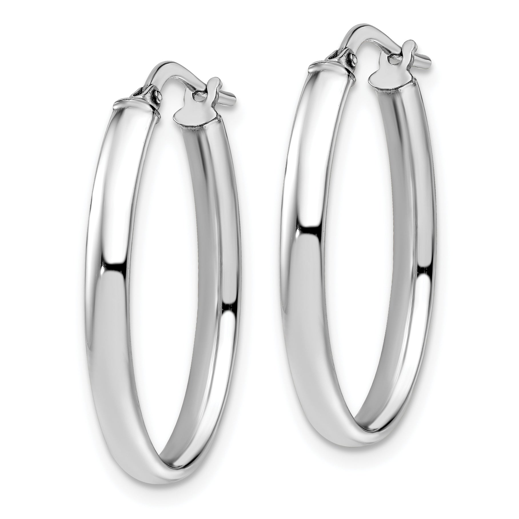 10K White Gold Oval Hoop Earrings with Polished Finish and Rhodium Plating Secondary image