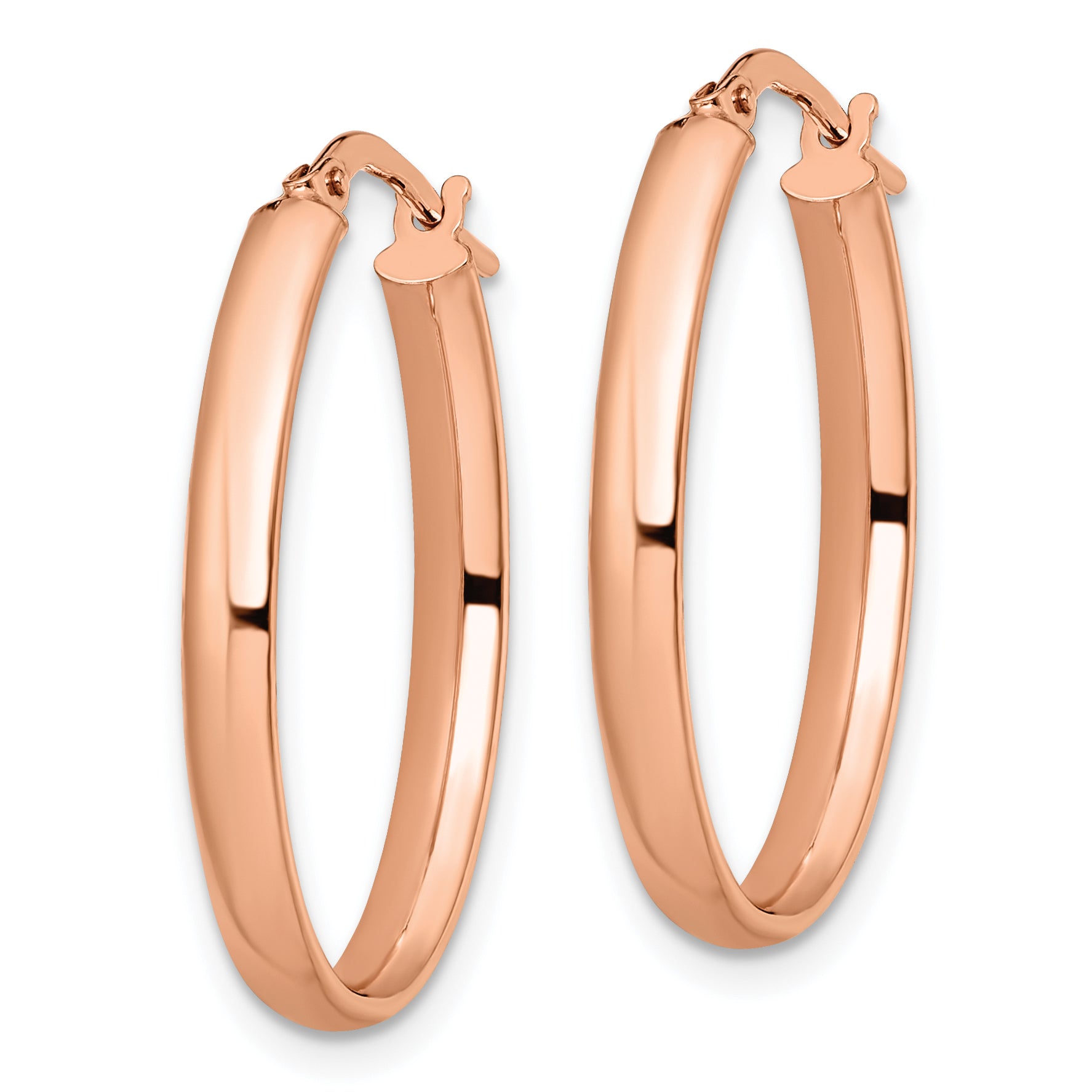 10K Rose Gold Polished Oval Hoop Earrings with Hollow Design, 26mm Secondary image