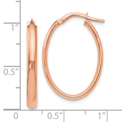 10K Rose Gold Polished Oval Hoop Earrings with Hollow Design, 26mm