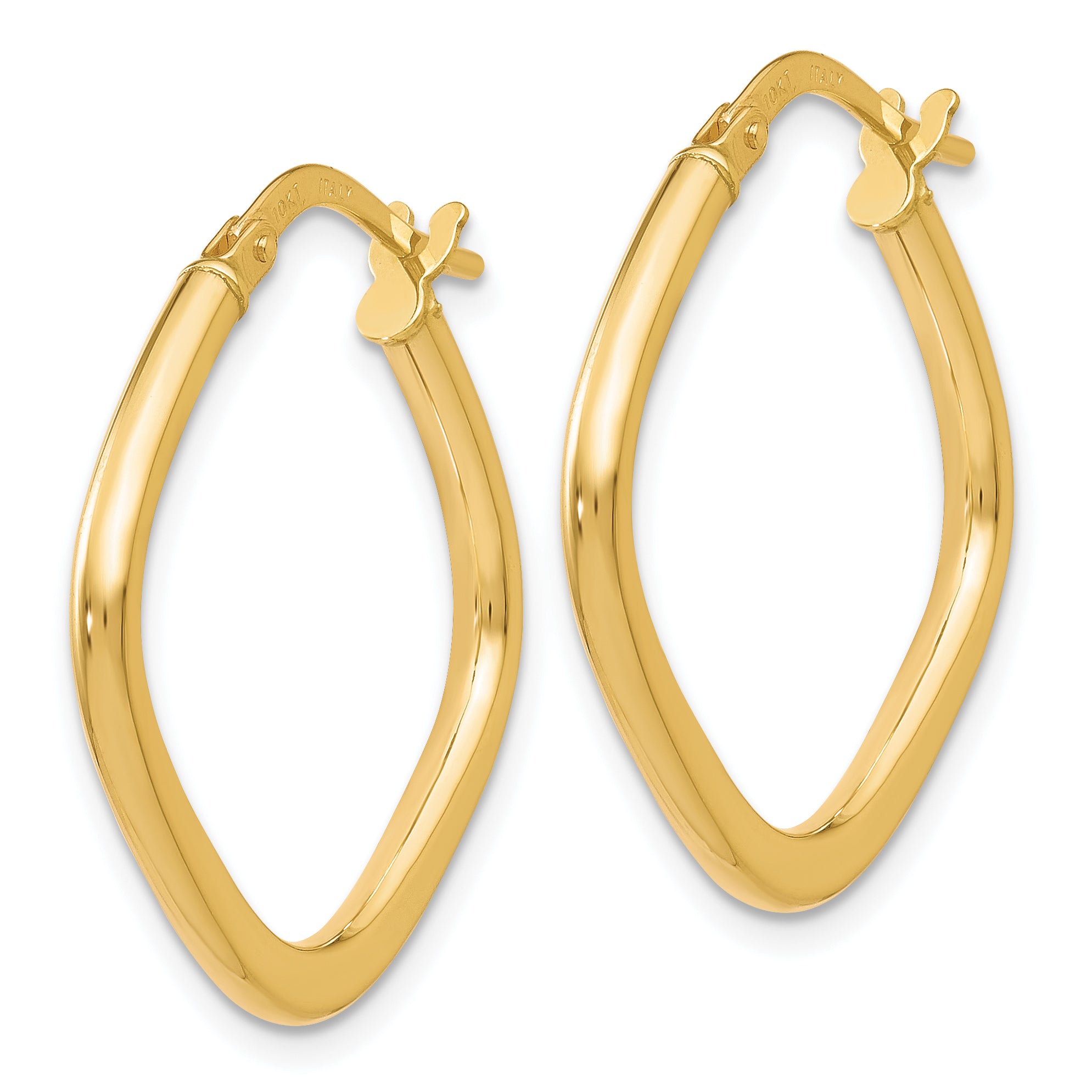 10K Gold Polished Square Hoop Earrings with Hollow Design, 24mm Length