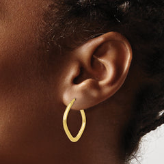 10K Gold Polished Square Hoop Earrings with Hollow Design, 24mm Length