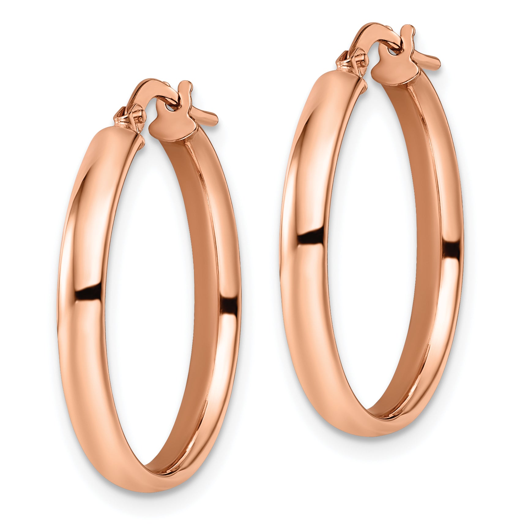 10K Rose Gold Polished Hoop Earrings with Hollow Design for Women