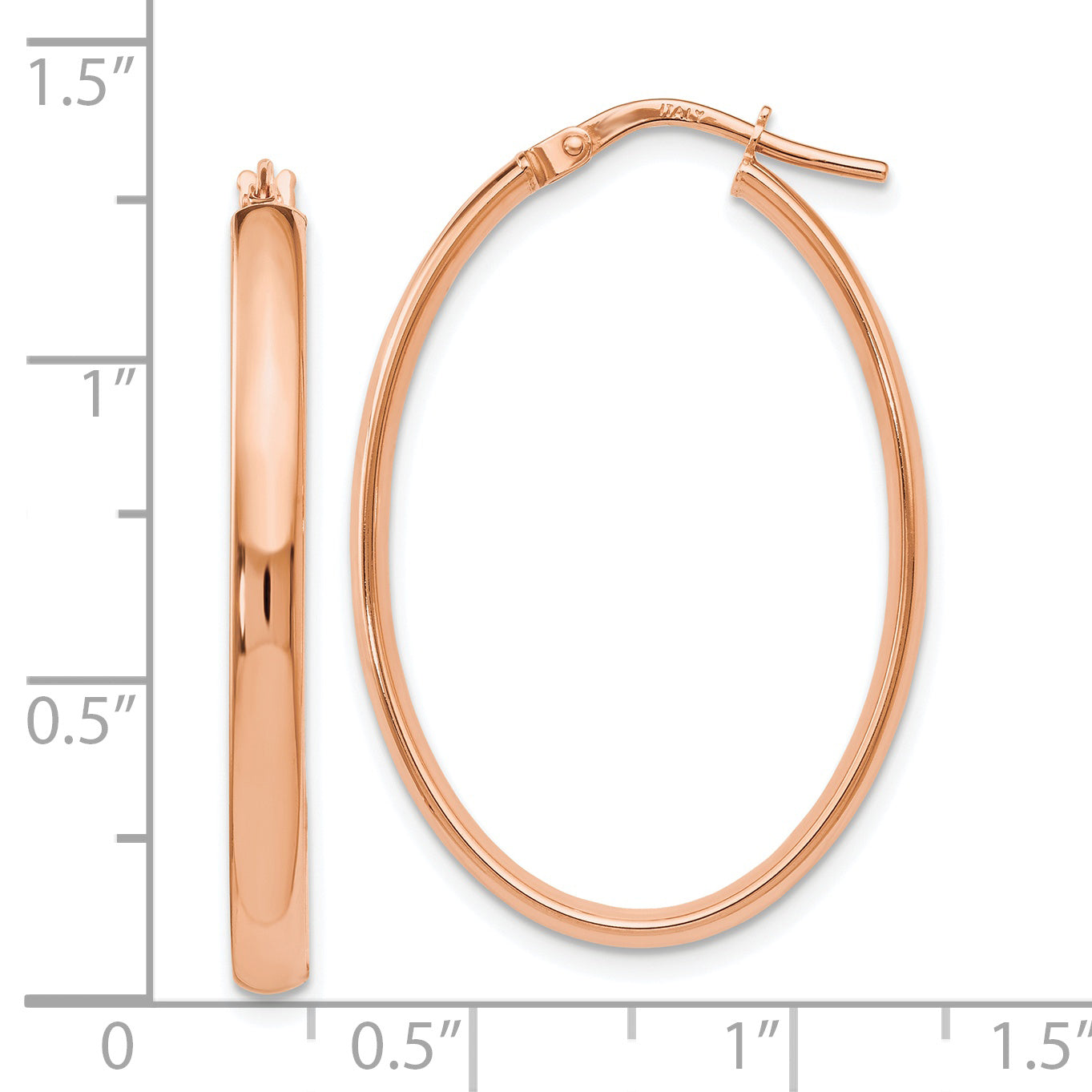 10K Rose Gold Polished Oval Hoop Earrings with Lifetime Guarantee