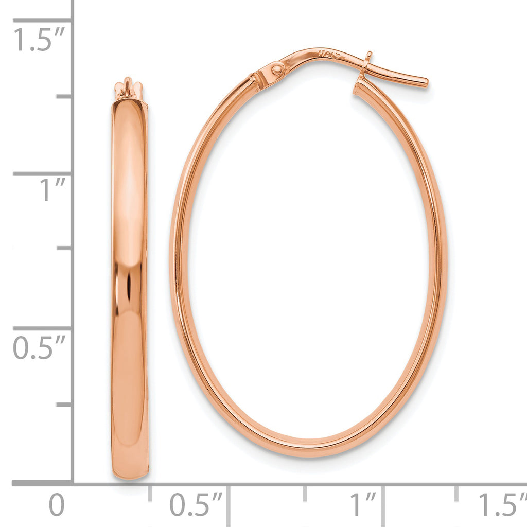 10K Rose Gold Polished Oval Hoop Earrings with Lifetime Guarantee