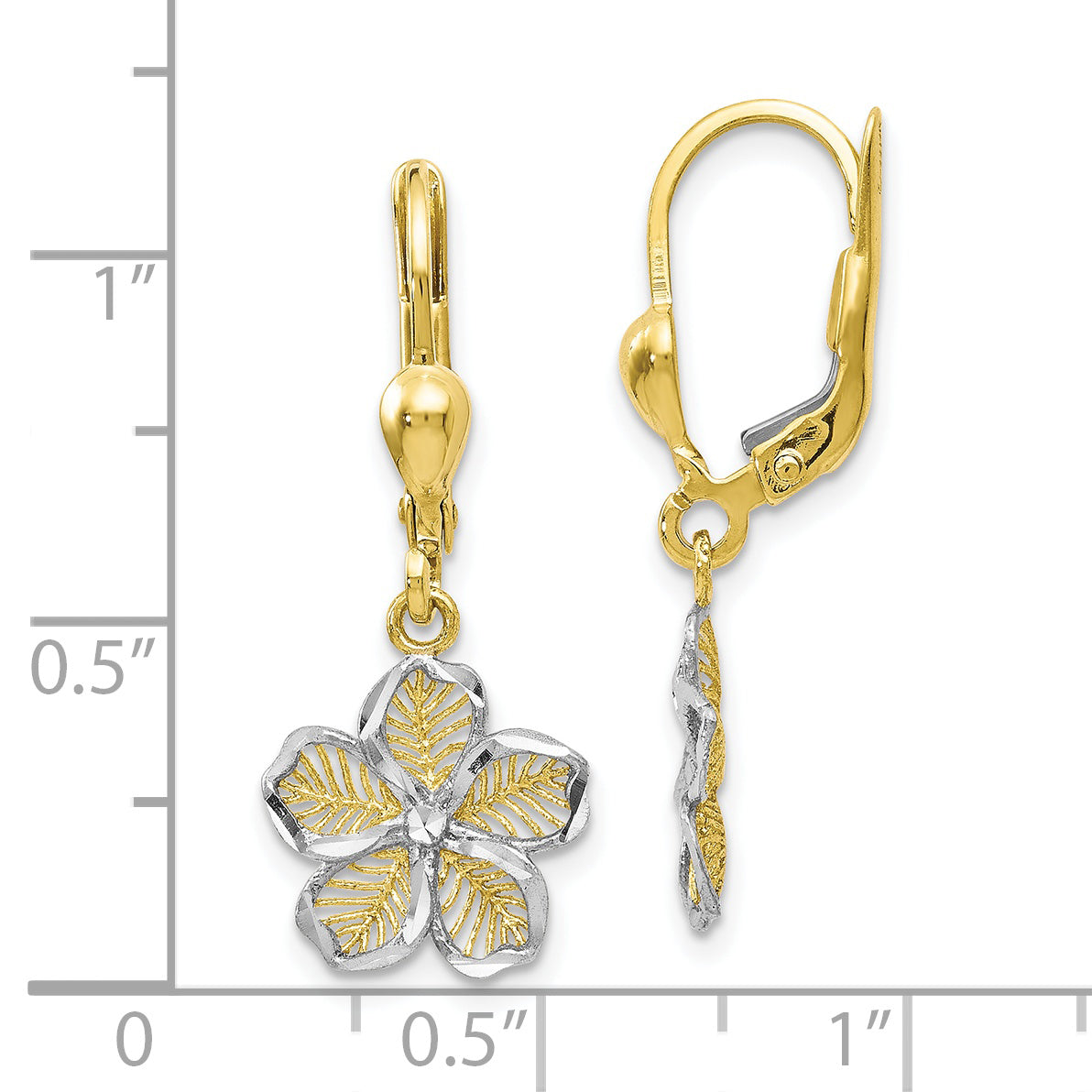 10K Rhod-plated Polished D/C Filigree Flower Leverback Earrings