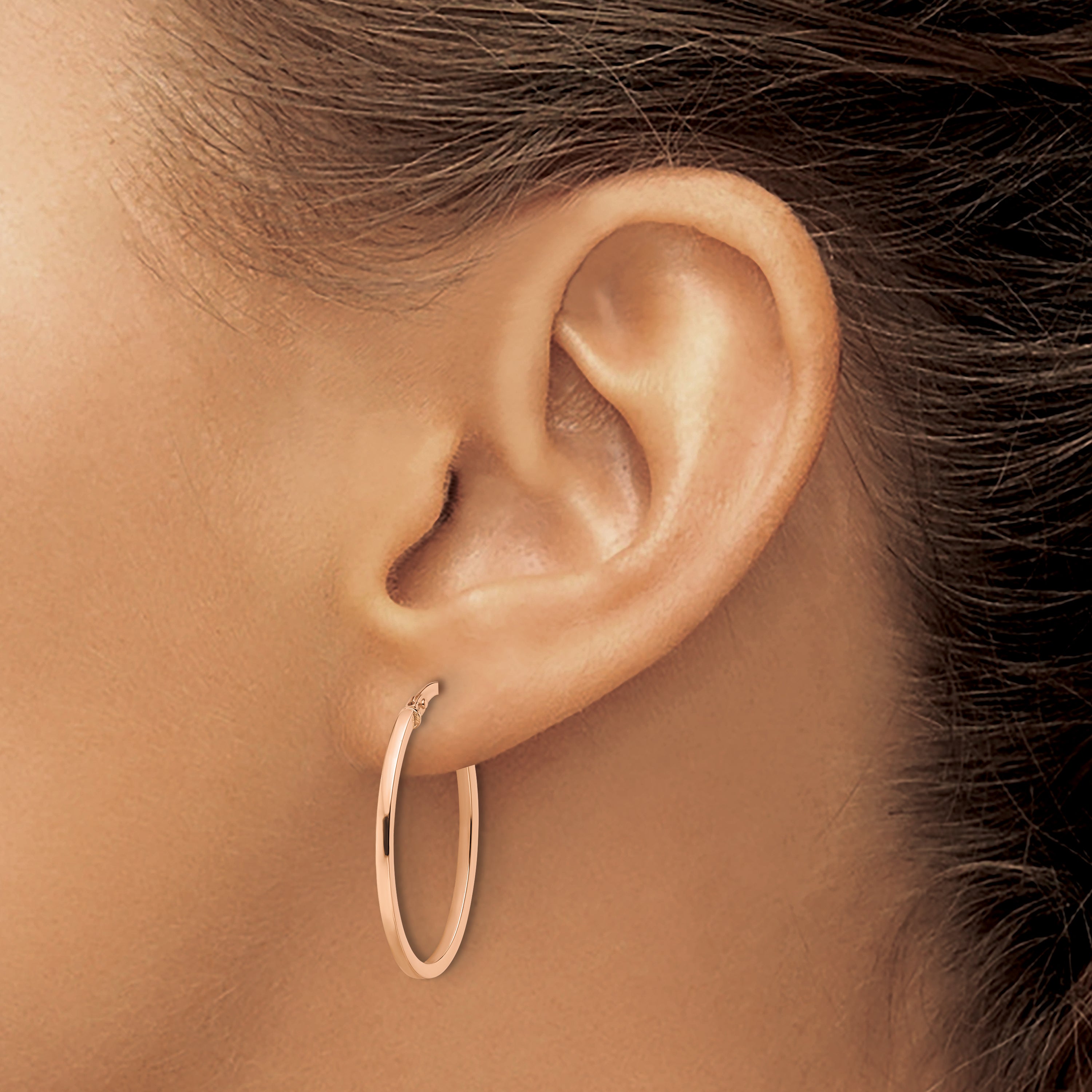 10K Rose Gold Polished Oval Hoop Earrings