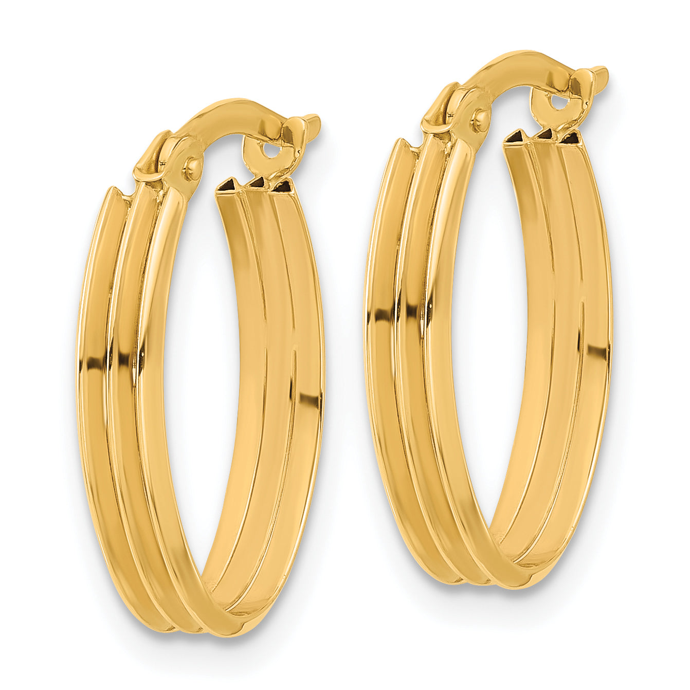 10K Polished and Grooved Oval Hoop Earrings