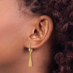 10K Polished and Textured Leverback Dangle Earrings