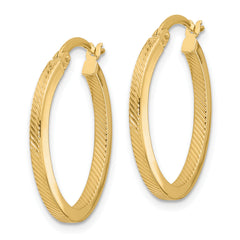 10K Polished and Textured Oval Hoop Earrings