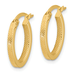 10K Polished and Textured Oval Hoop Earrings