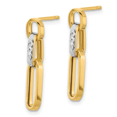 10K w/Rhodium Polished and D/C Link Dangle Post Earrings