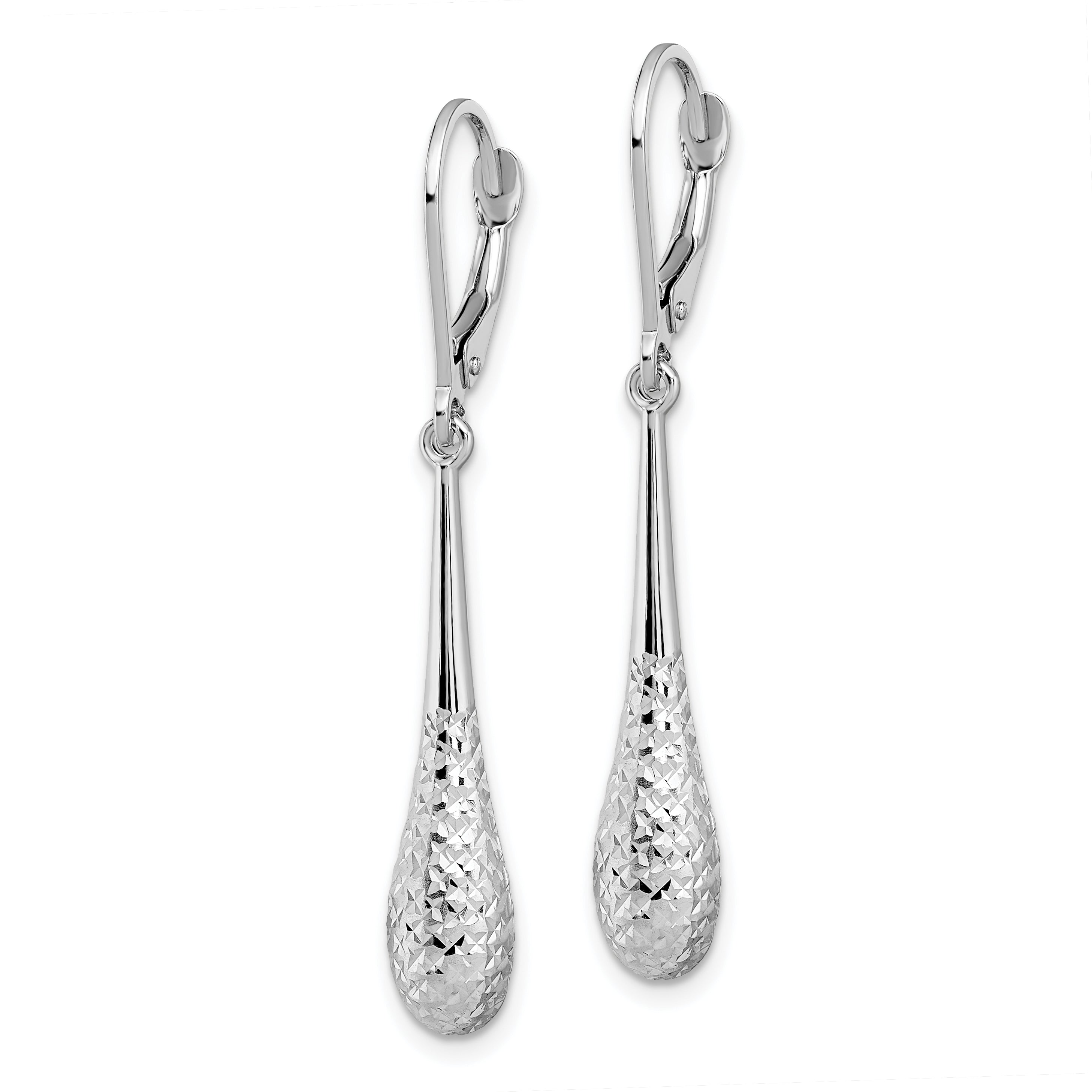 10K White Gold Polished and D/C Leverback Earrings