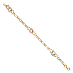 10K Tri-color Polished and Textured Fancy Link Bracelet