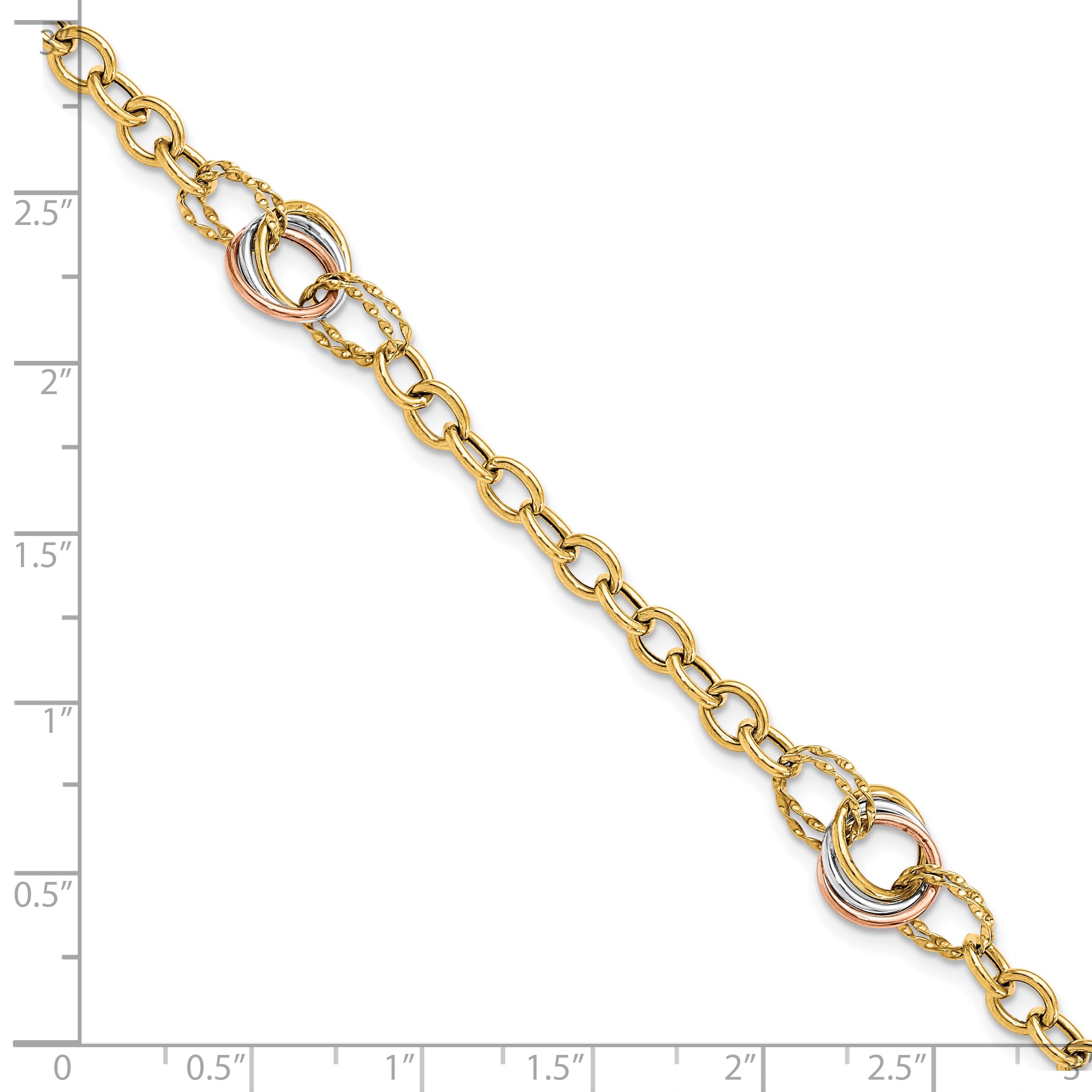 10K Tri-color Polished and Textured Fancy Link Bracelet