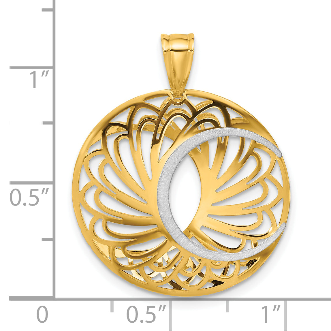 10K Two-Tone Gold Pendant with Polished & Satin Finish Laser Cut Design