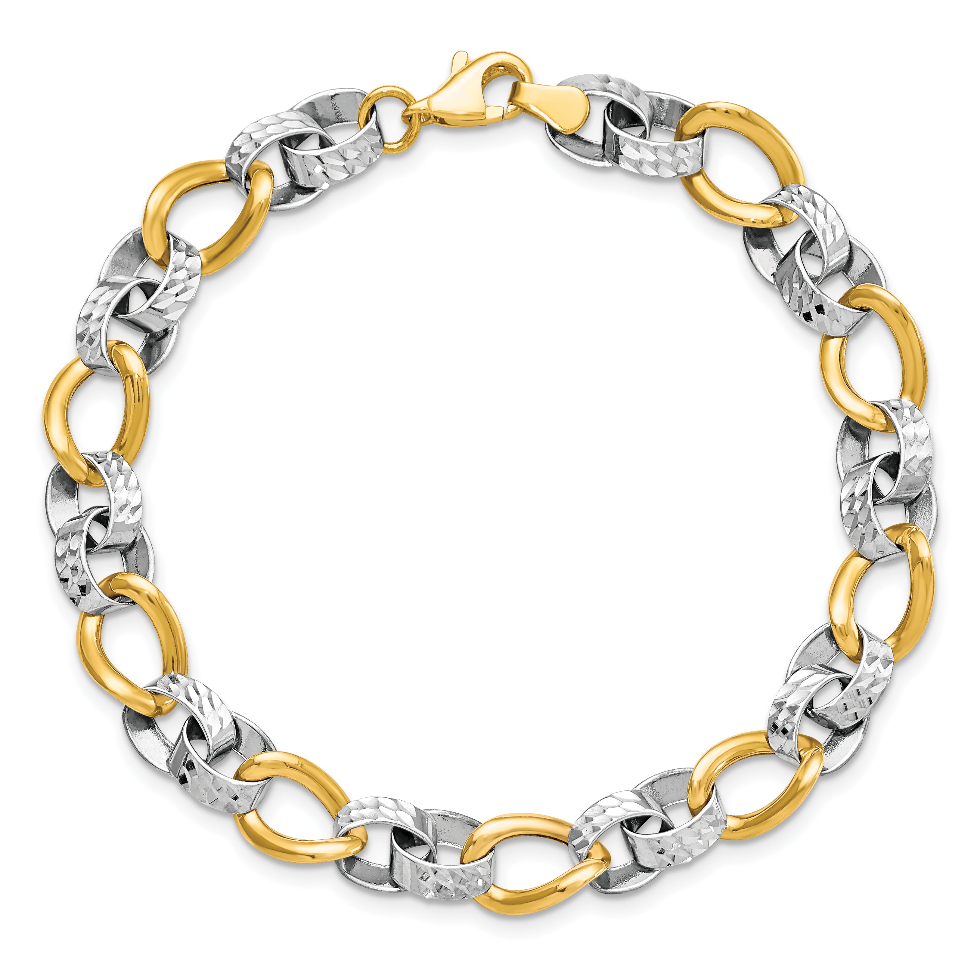 10K Two-tone Polished and D/C Link Bracelet