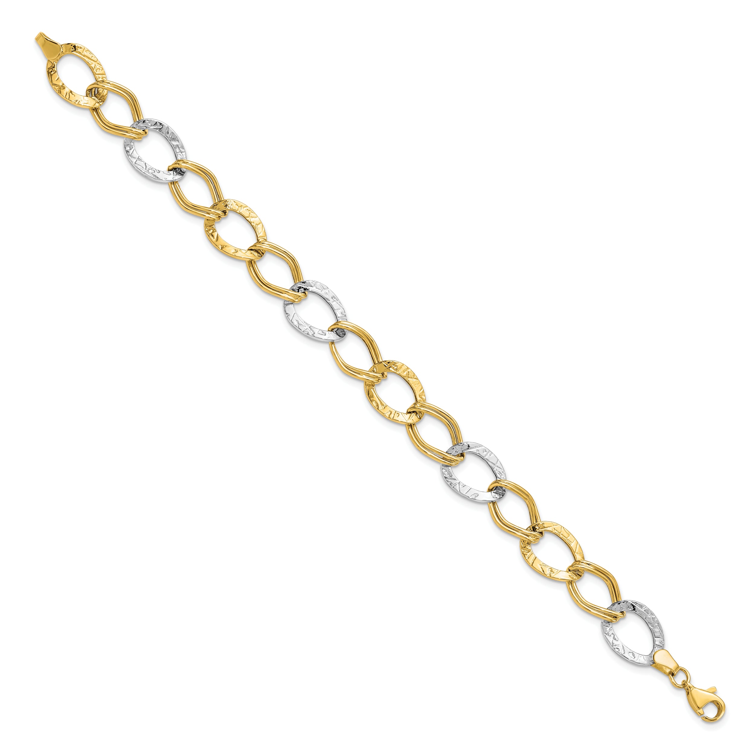 10K Two-tone Polished and Textured Link Bracelet