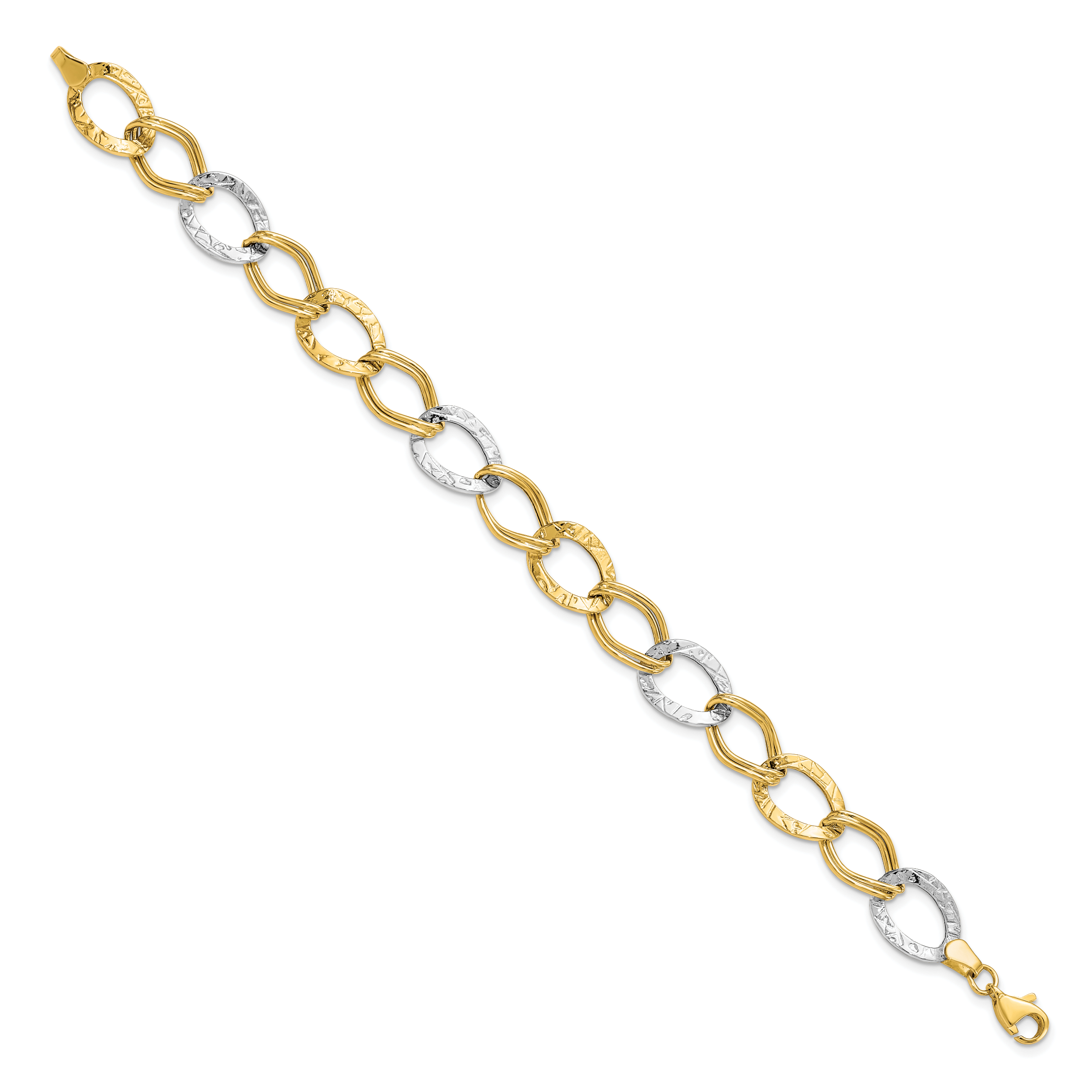 10K Two-tone Polished and Textured Link Bracelet Secondary image