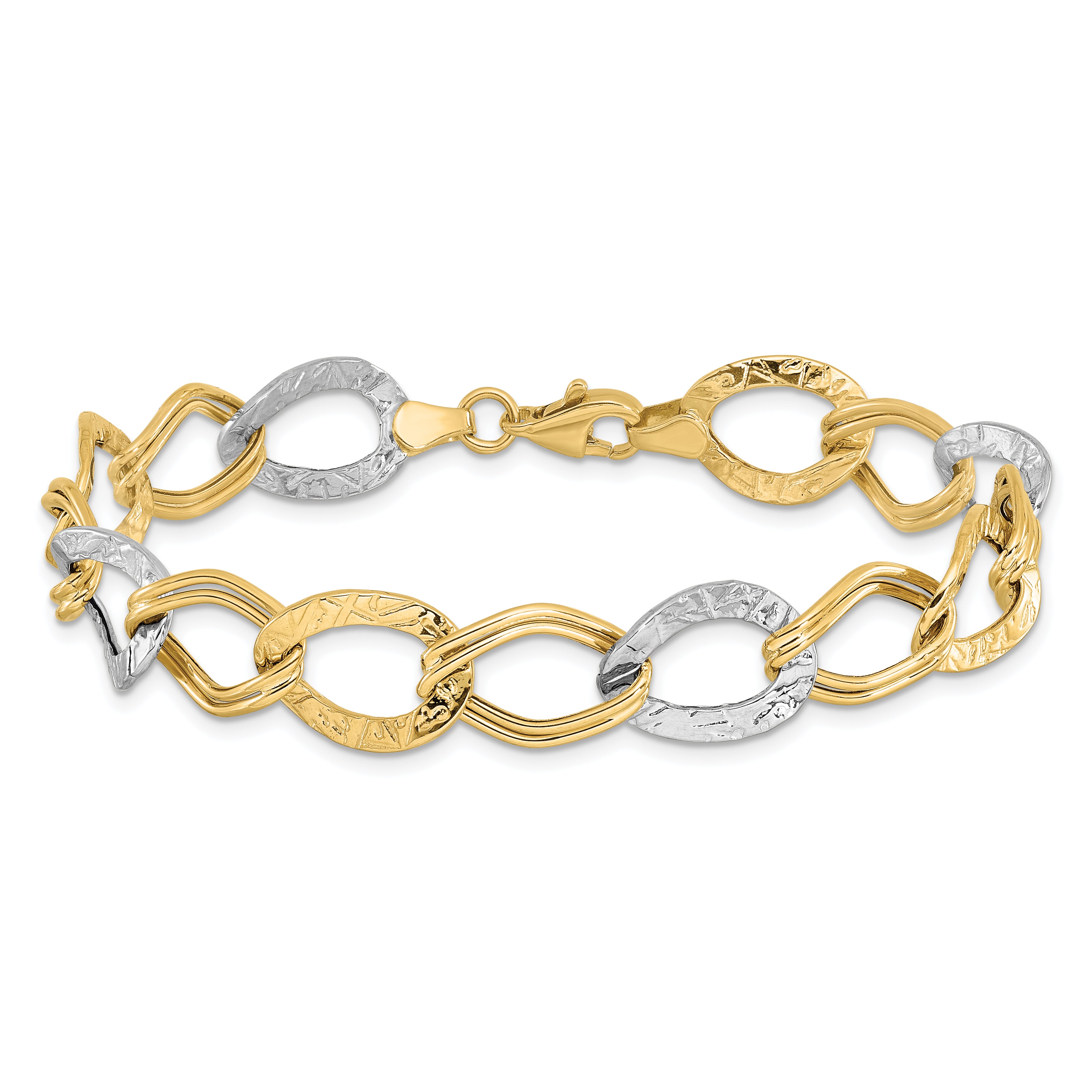 10K Two-tone Polished and Textured Link Bracelet