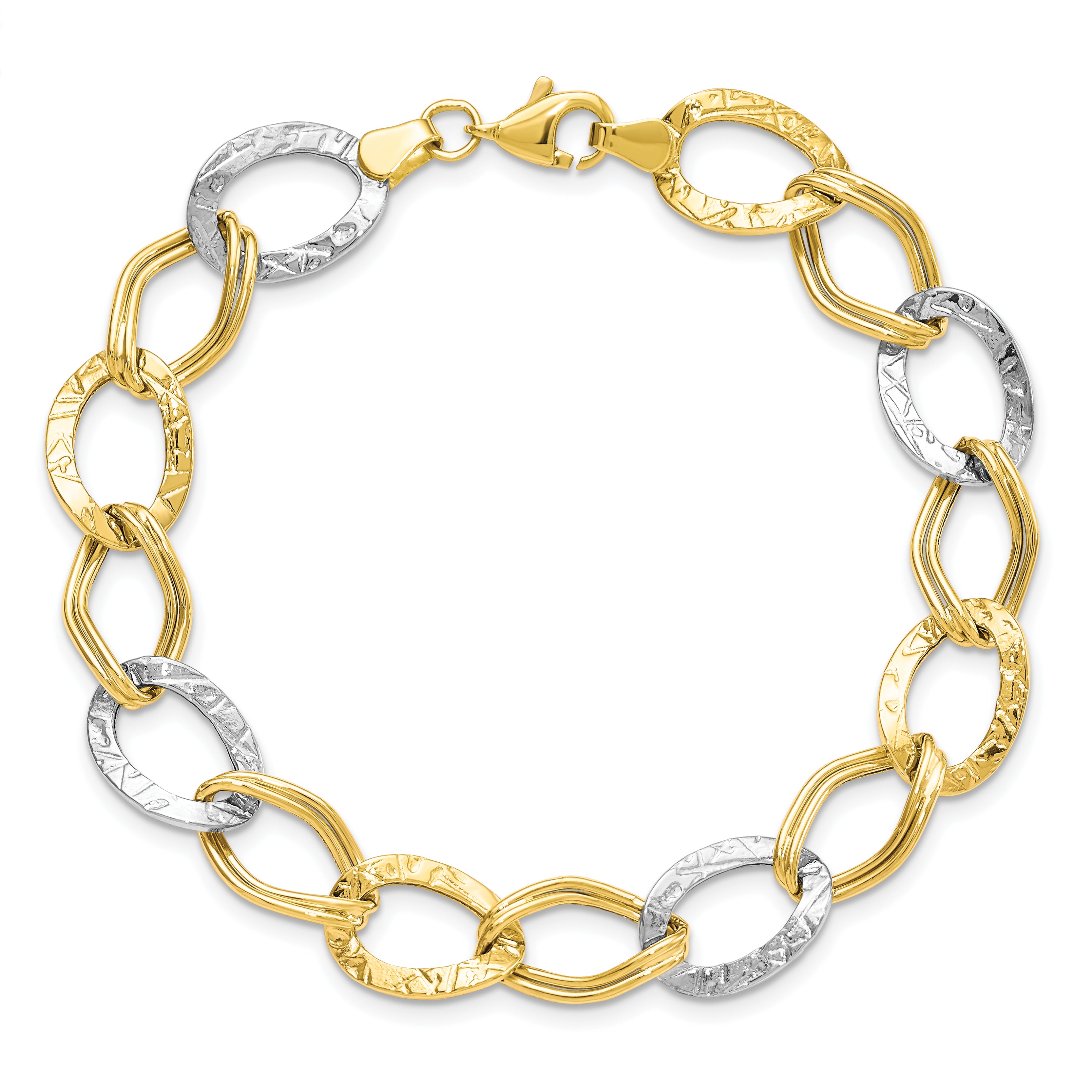 10K Two-tone Polished and Textured Link Bracelet