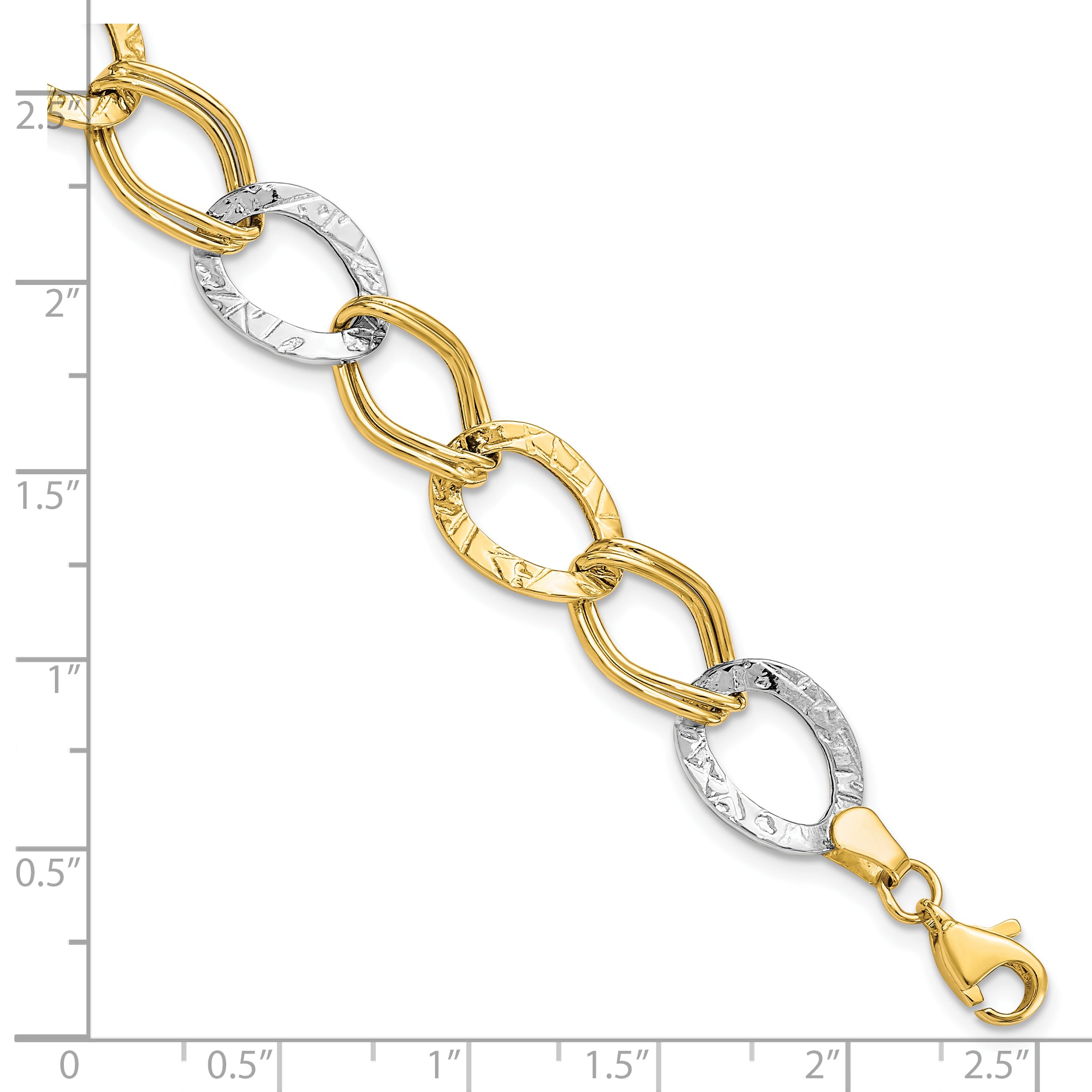 10K Two-tone Polished and Textured Link Bracelet