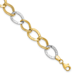 10K Two-tone Polished and Textured Link Bracelet