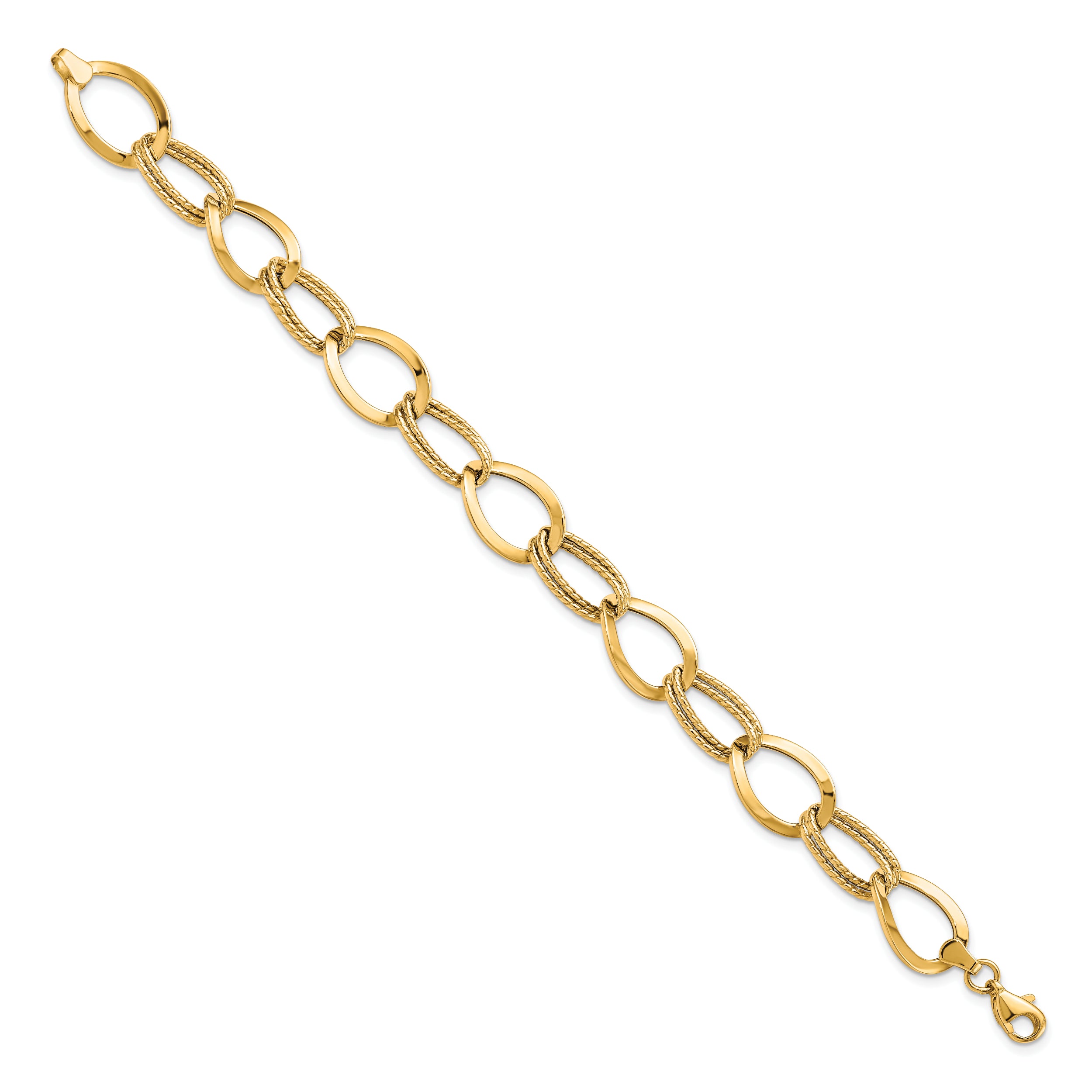 10K Polished and Textured Link Bracelet