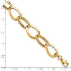 10K Polished and Textured Link Bracelet