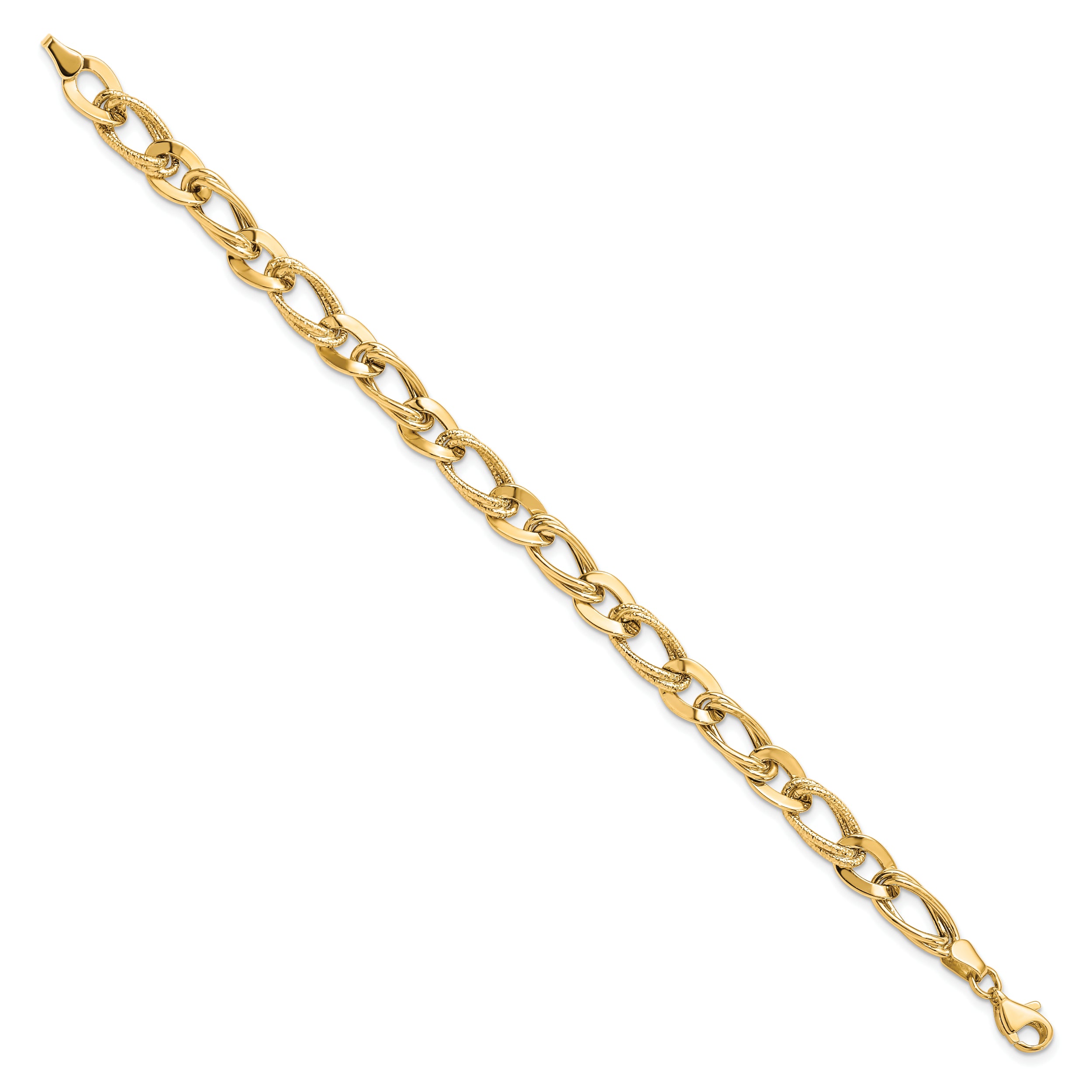 10K Polished and Textured Link Bracelet
