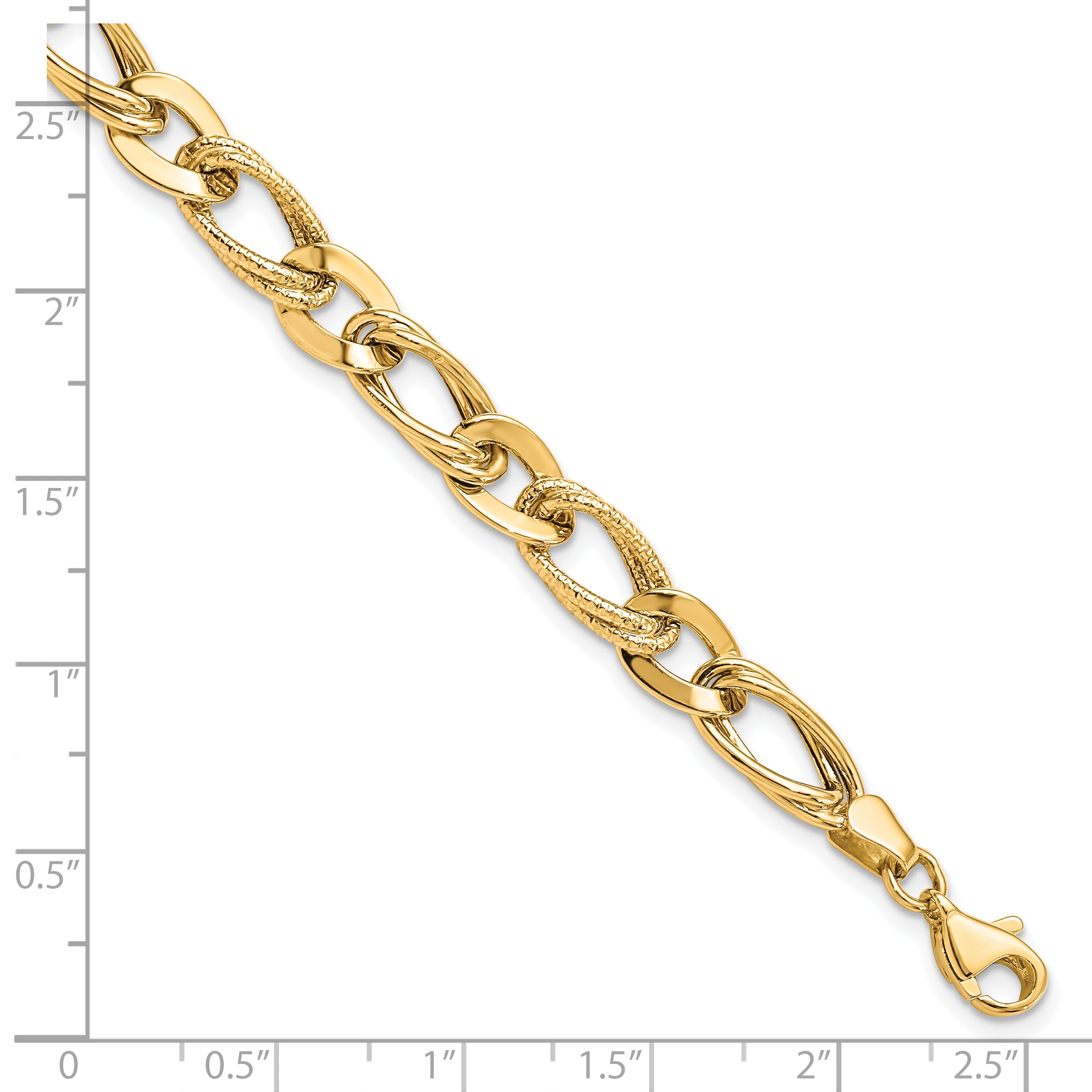 10K Polished and Textured Link Bracelet