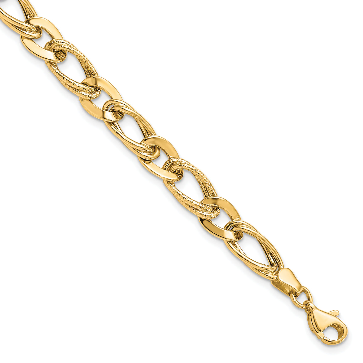 10K Polished and Textured Link Bracelet