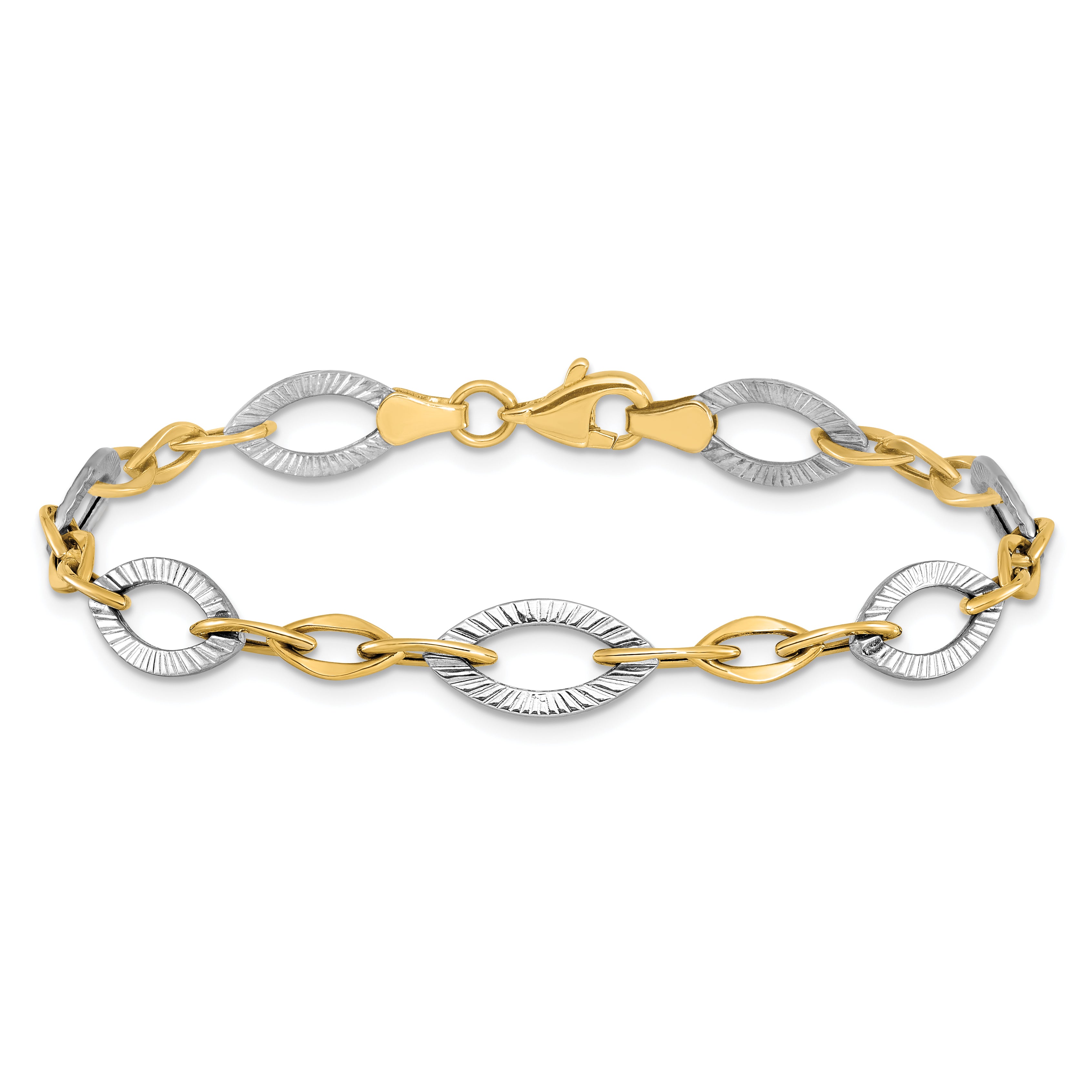 10K Two-tone Polished and Textured Link Bracelet