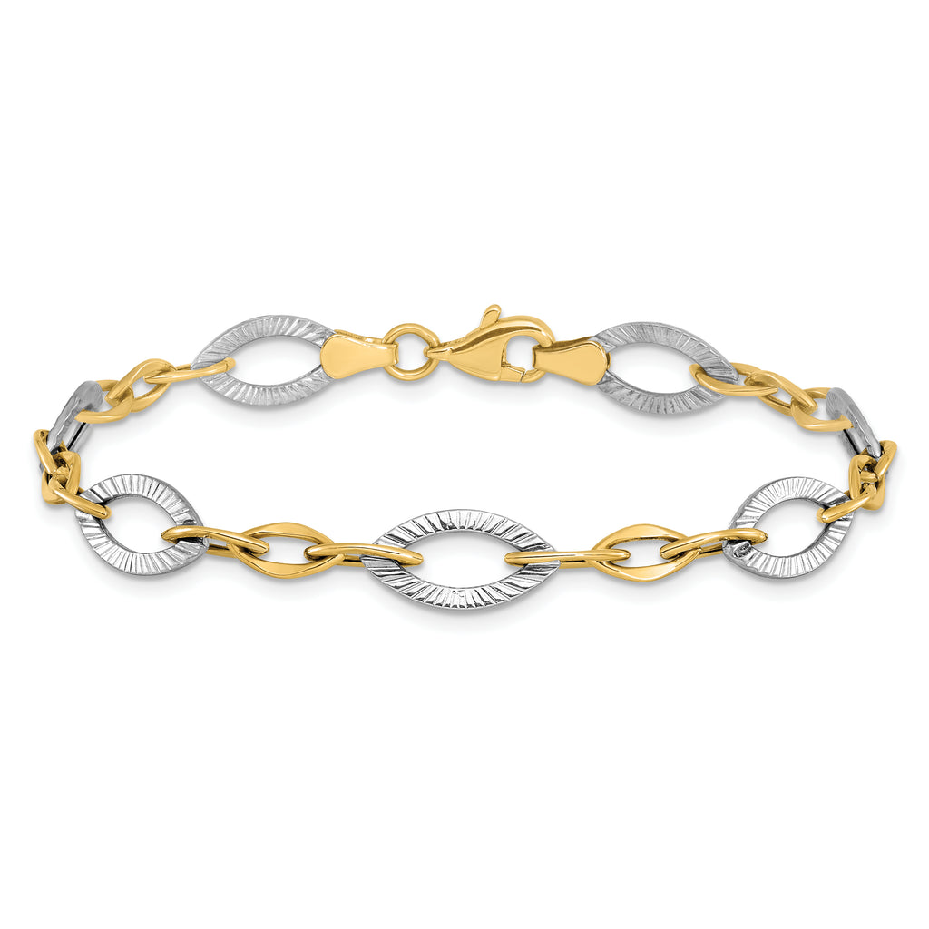 10K Two-tone Polished and Textured Link Bracelet