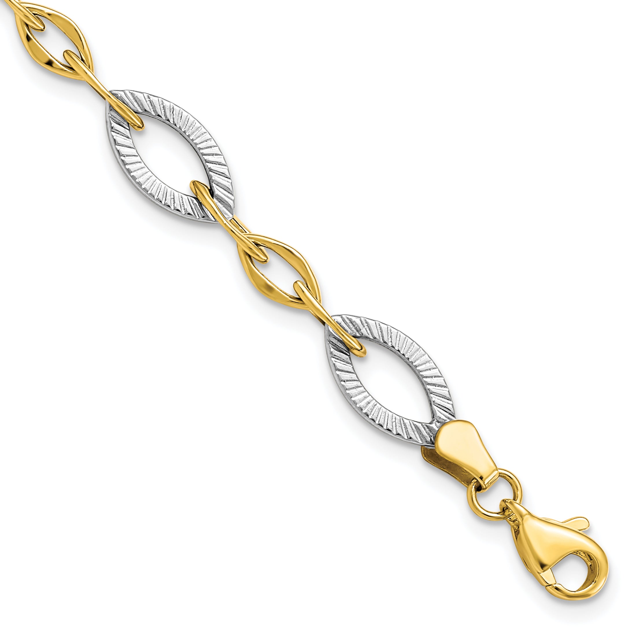 10K Two-tone Polished and Textured Link Bracelet