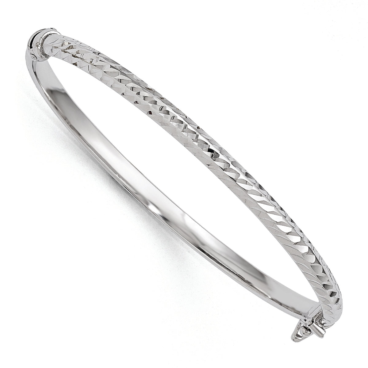 Leslie's 10K White Gold Polished Diamond-cut Hinged Bangle Bracelet