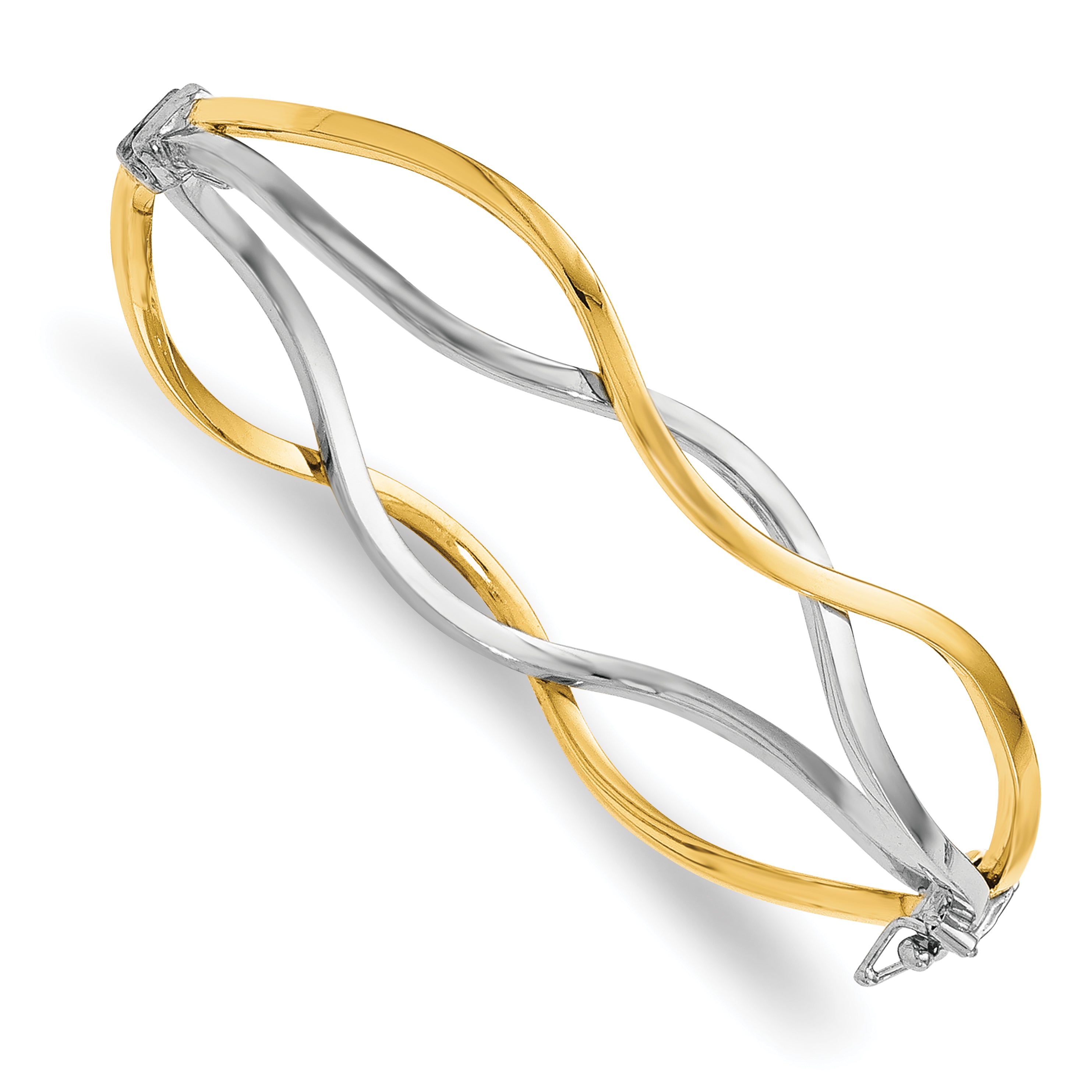 10K White Rhodium Polished Twisted Bangle Bracelet