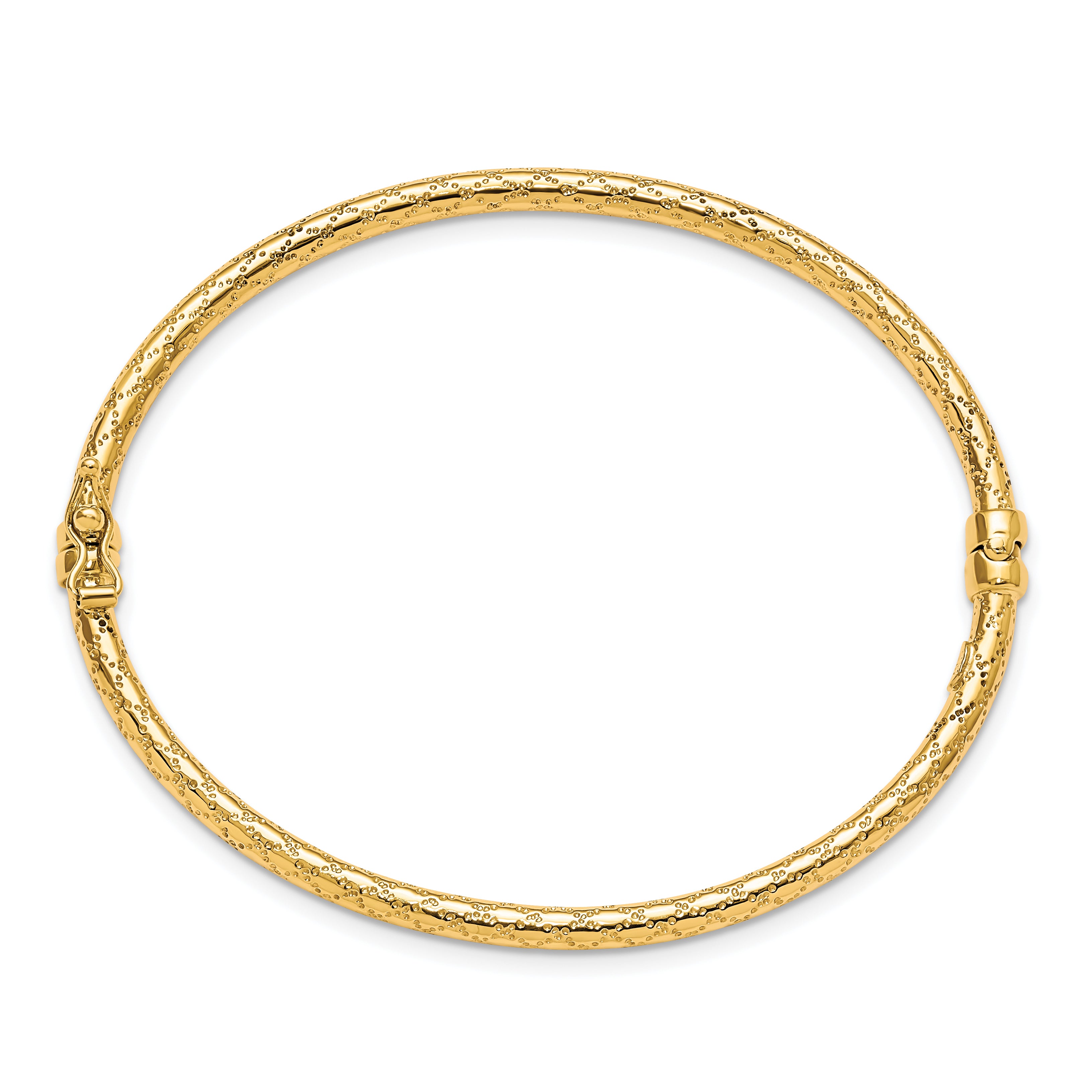 10K Yellow Gold Hinged Bangle with Polished Textured Finish and Safety Clasp