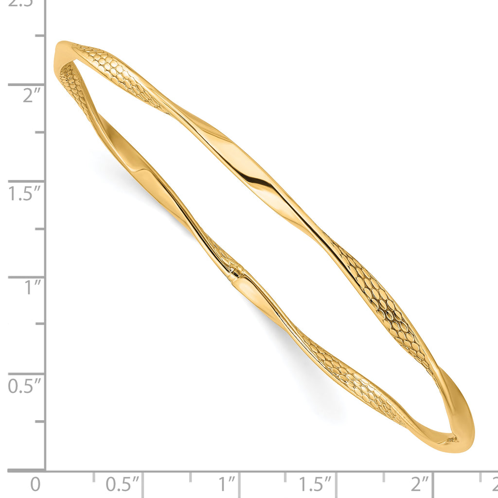 10K Yellow Gold Twisted Bangle with Polished Finish and Lifetime Warranty