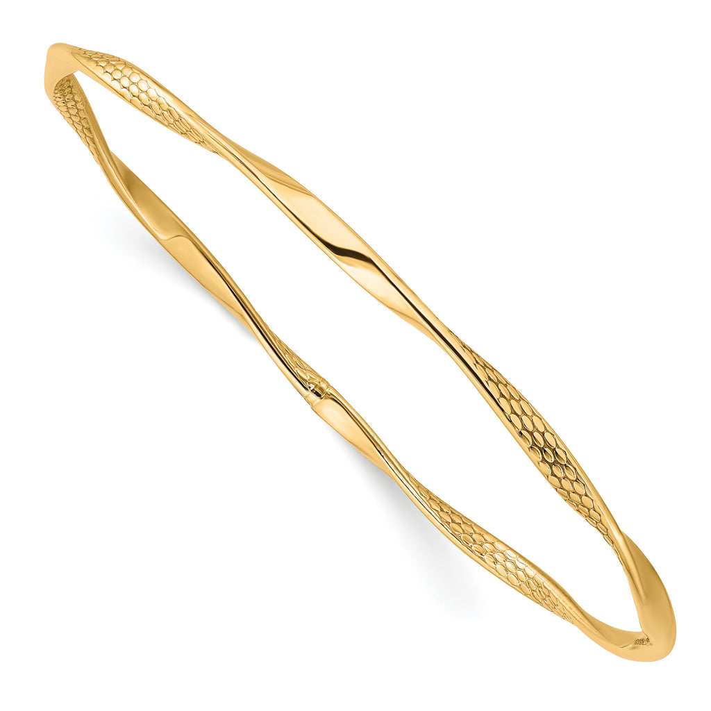 10K Polished Textured Twisted Bangle