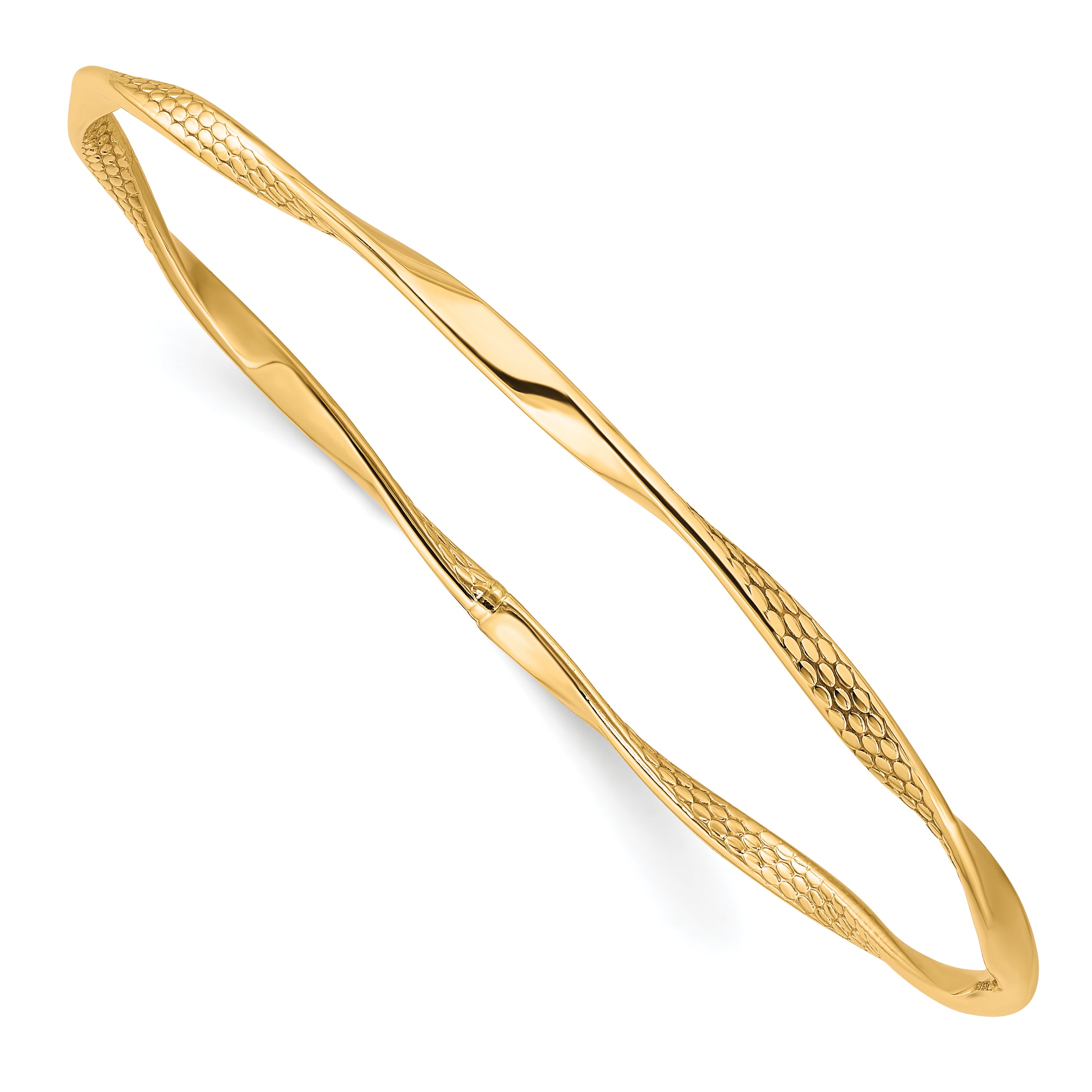 10K Polished Textured Twisted Bangle