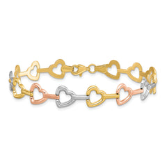 10K Tri-color Heart Bracelet