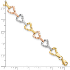 10K Tri-color Heart Bracelet
