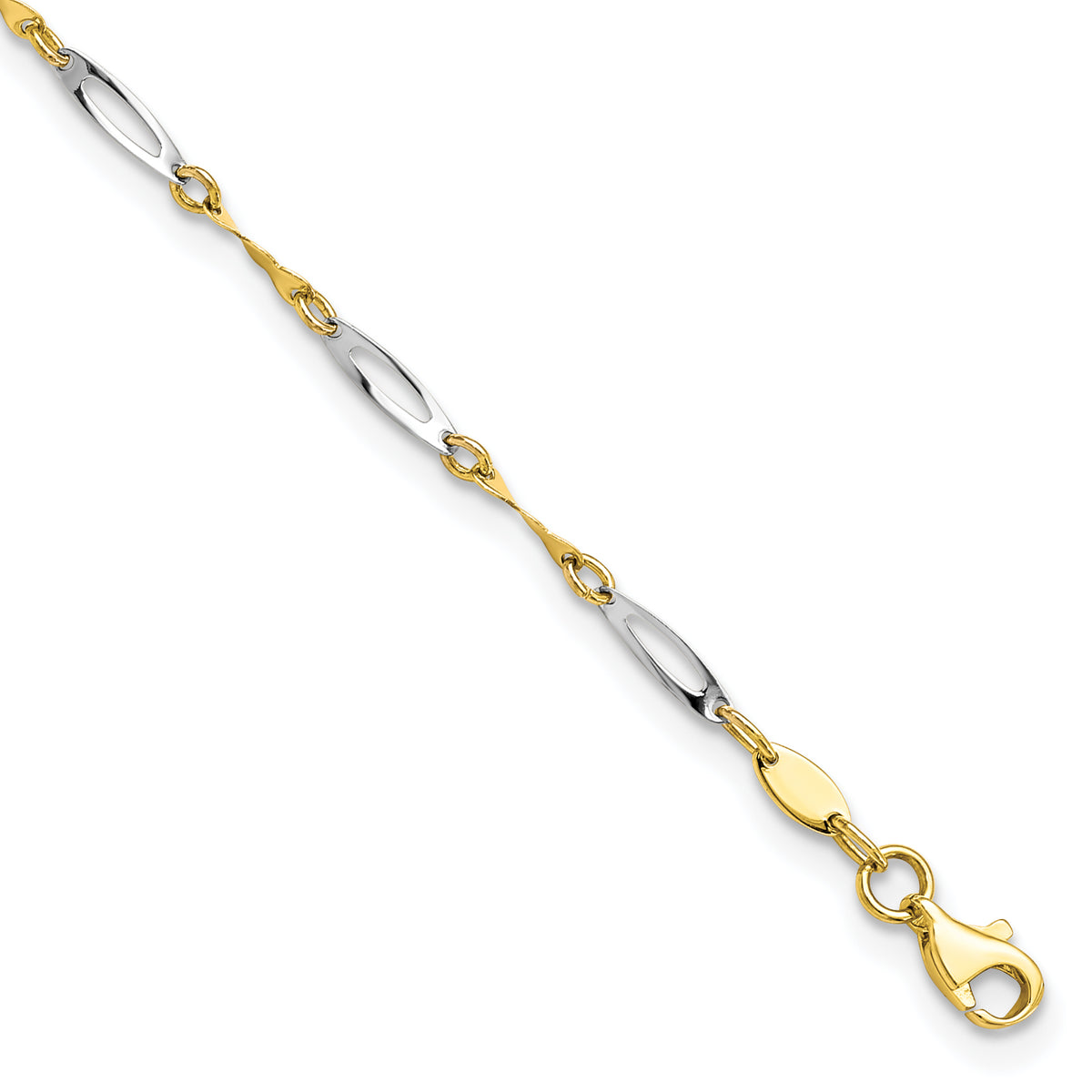 10K Two-tone Polished Fancy Link 1in ext. Anklet