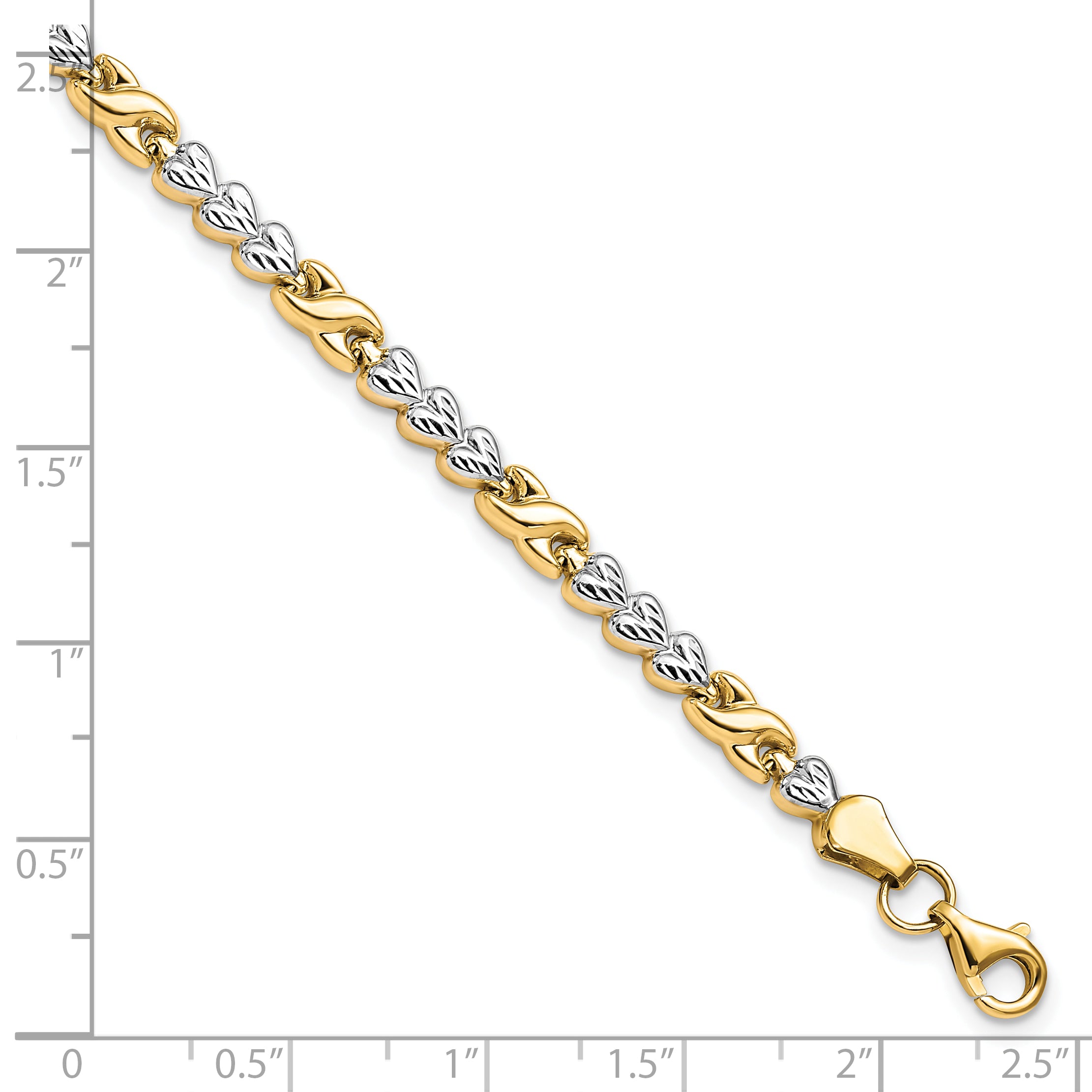 10K w/Rhodium D/C Infinity and Heart Bracelet