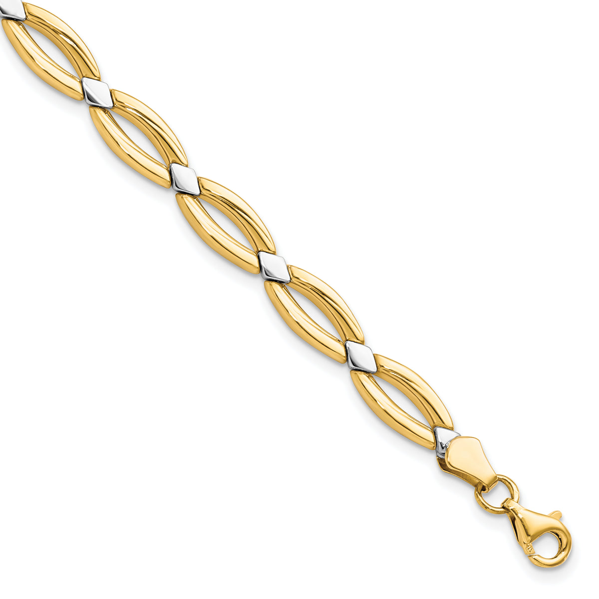 10K w/Rhodium Fancy Link Bracelet