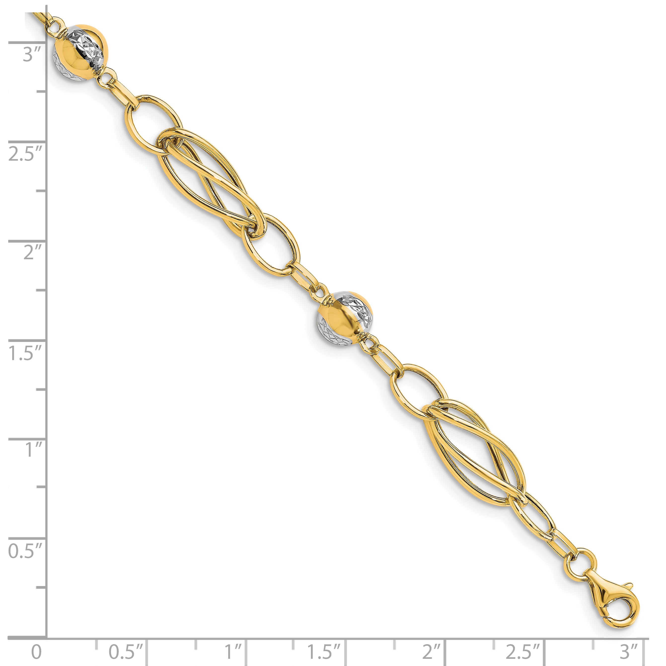 10K Rhodium-plated Polished D/C Bead and Link Bracelet