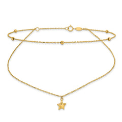 10K Polished 2-Strand Star 9in Plus 2in ext. Anklet