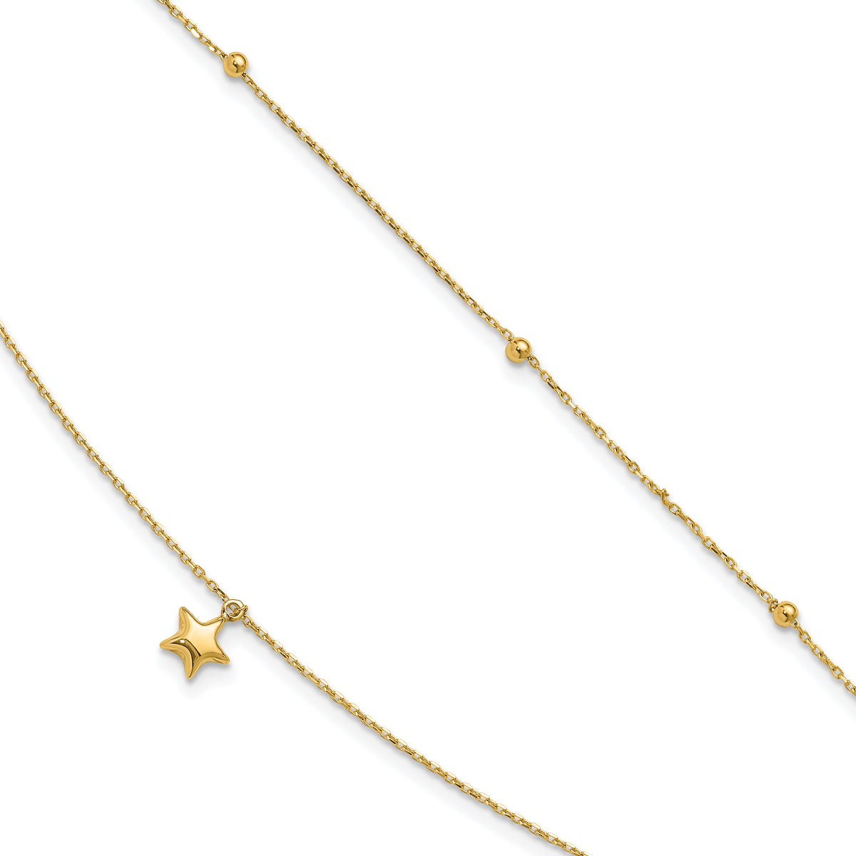 10K Polished 2-Strand Star 9in Plus 2in ext. Anklet