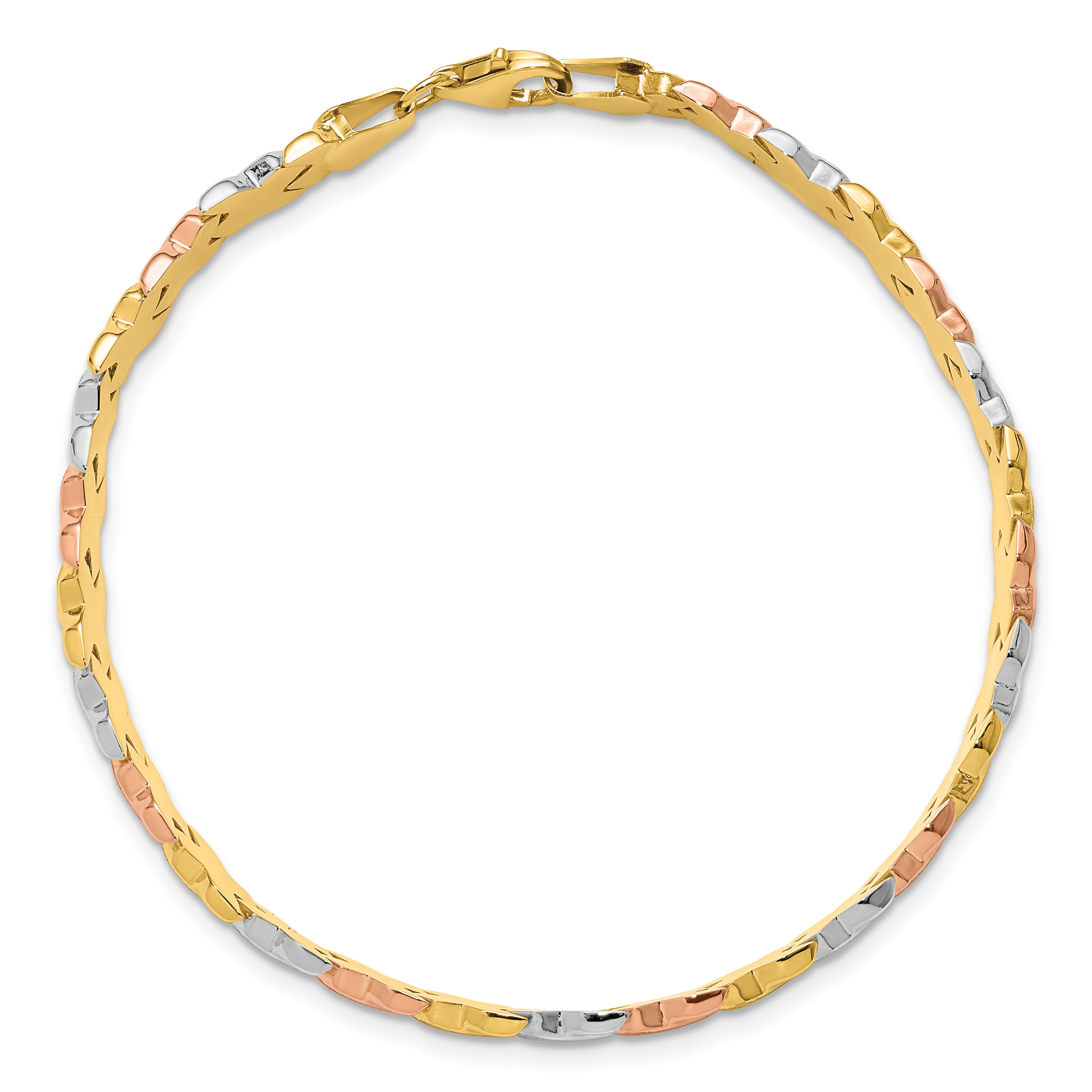 10K Two-tone w/Wht Rhodium Polished/Satin Fancy Link Bracelet