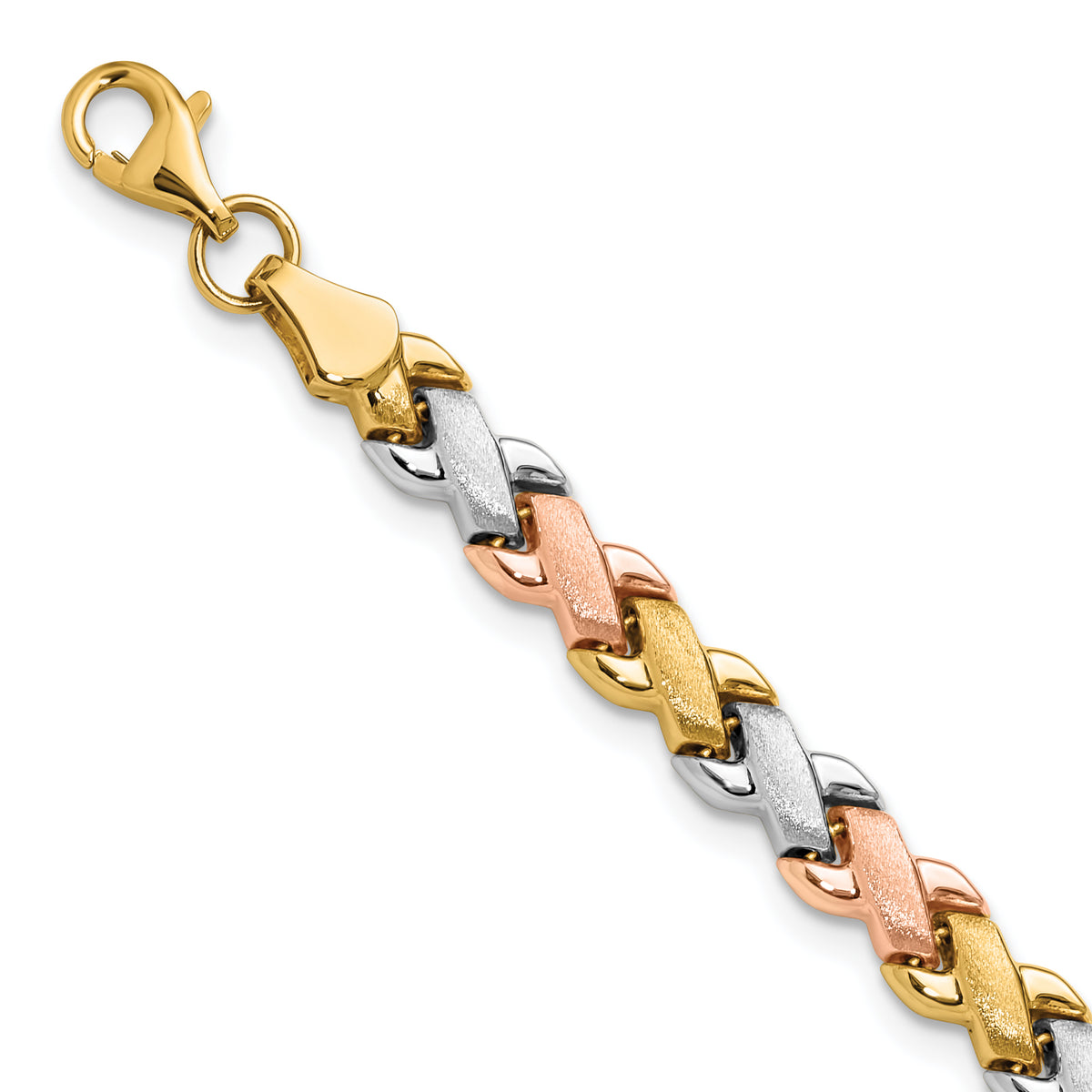 10K Two-tone w/Wht Rhodium Polished/Satin Fancy Link Bracelet